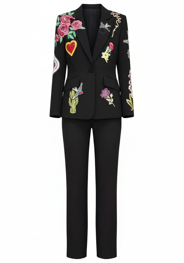 Floral Detail Suit Black
