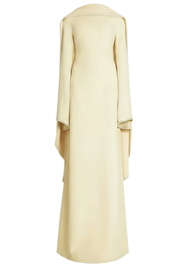 Long Sleeve Pearl Embellished Maxi Dress Yellow
