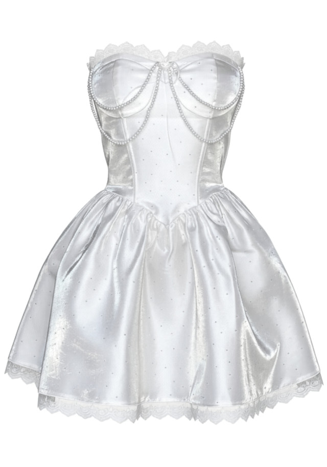 Lace Bustier Skater Dress White