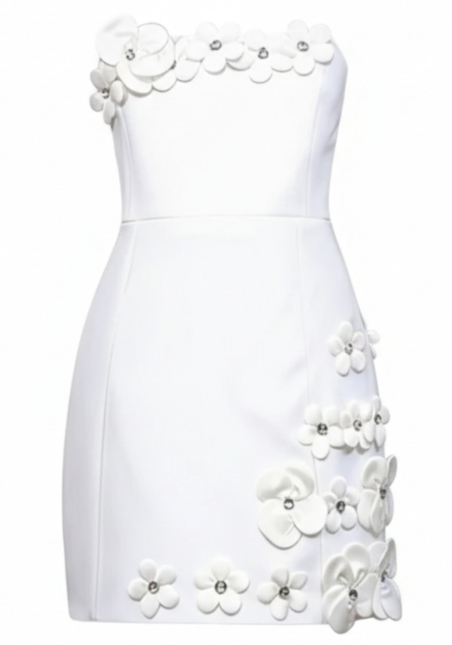 Strapless Floral Detail Corset Dress White
