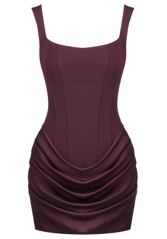 Draped Detail Corset Dress Brown