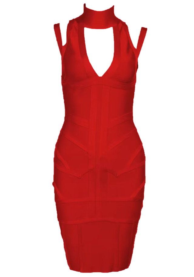 Halter Structured Dress Red