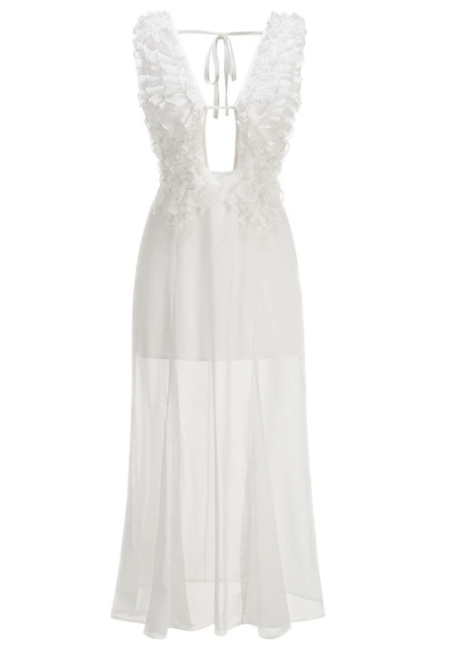 Ruffle A Line Midi Dress White