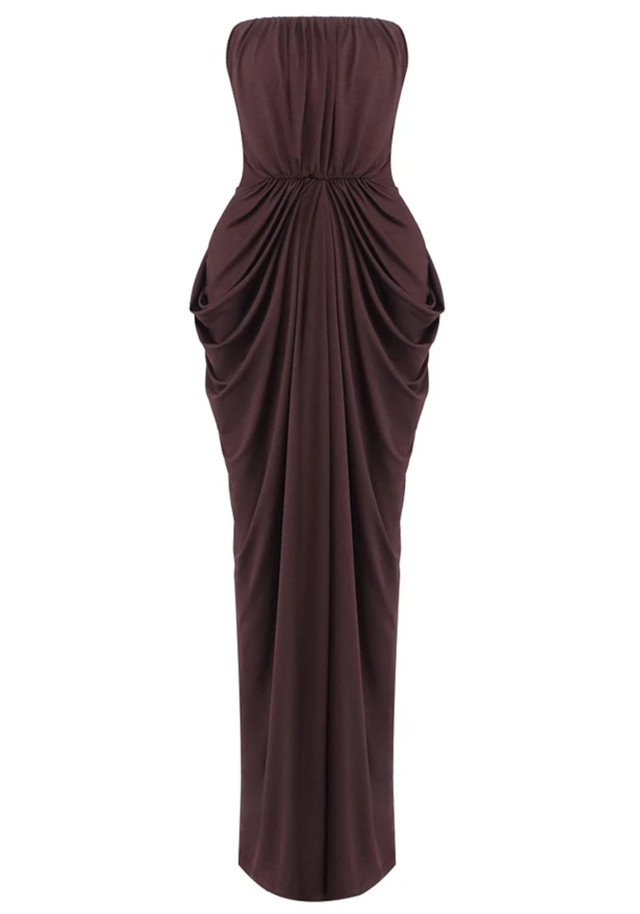 Strapless Draped Maxi Dress Brown