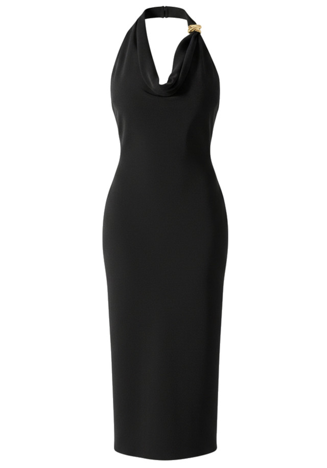 Halter Draped Design Midi Dress Black