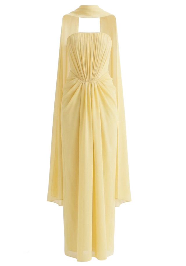 Strapless Draped Maxi Dress Dark Yellow