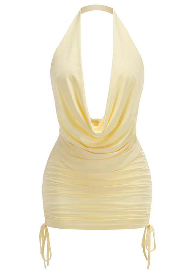 Halter Draped Two Piece Dress Yellow