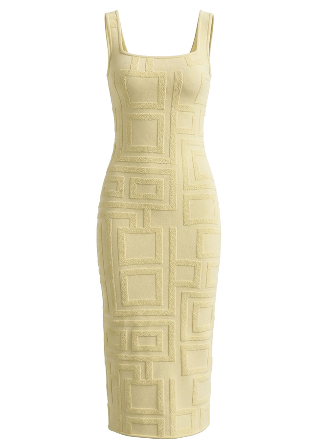 Textured Midi Dress Yellow