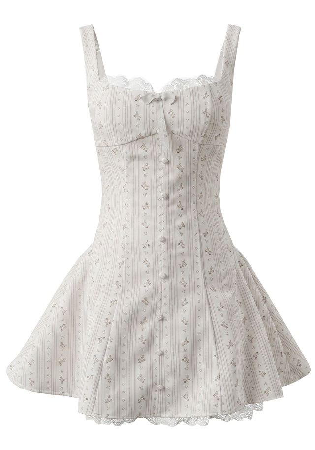 Floral A Line Corset Dress White Pink