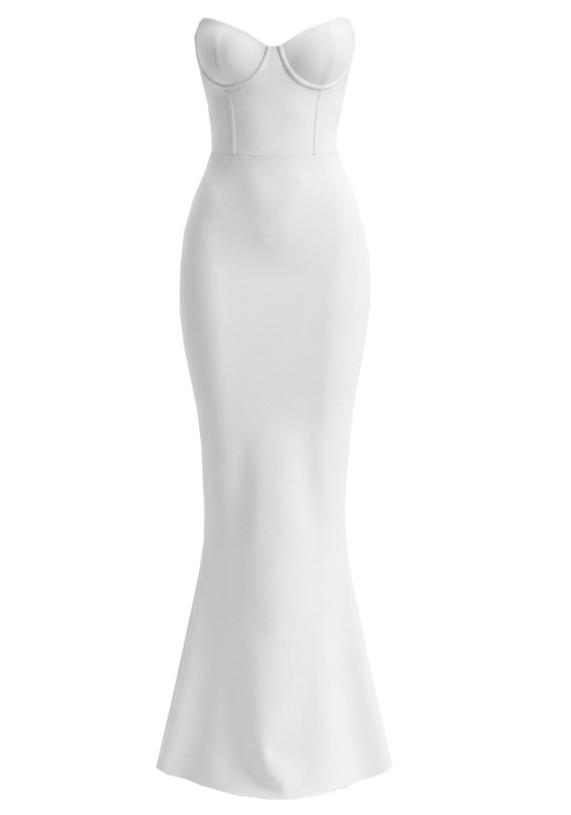 Strapless Bustier Maxi Dress White
