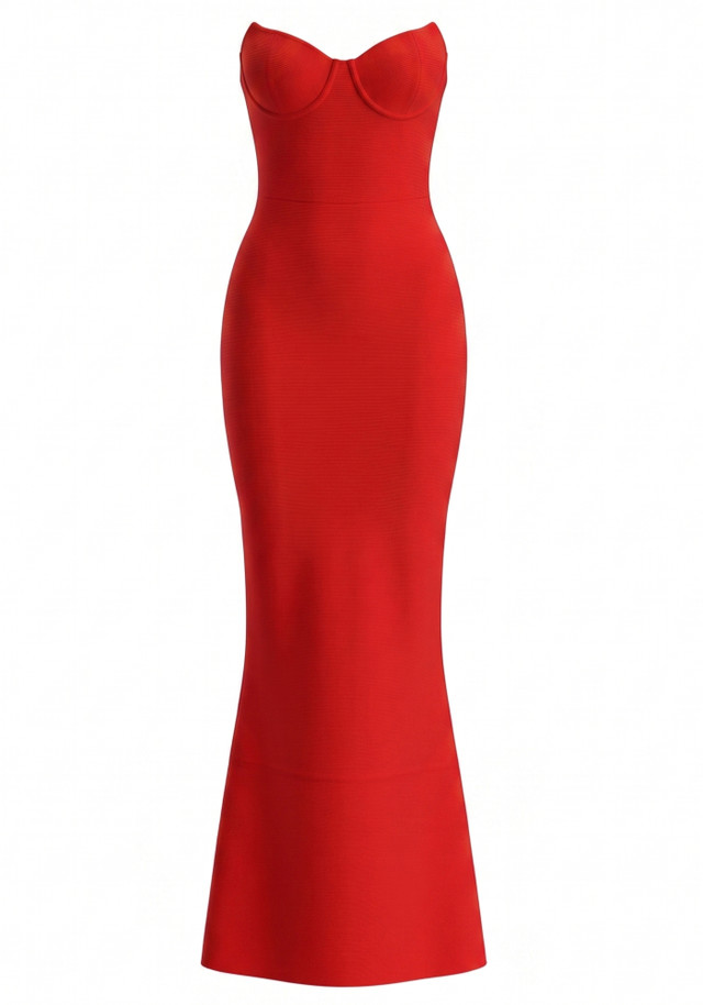 Strapless Bustier Maxi Dress Red