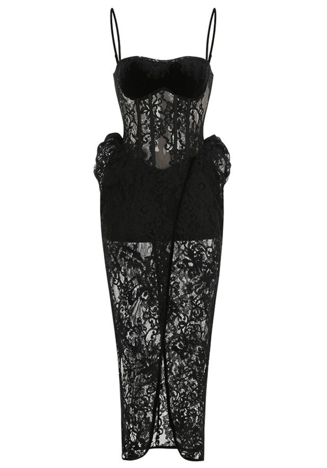 Structured Lace Maxi Dress Black
