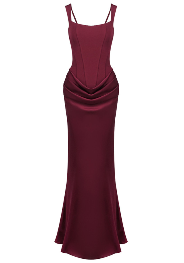 Draped Corset Maxi Dress Burgundy
