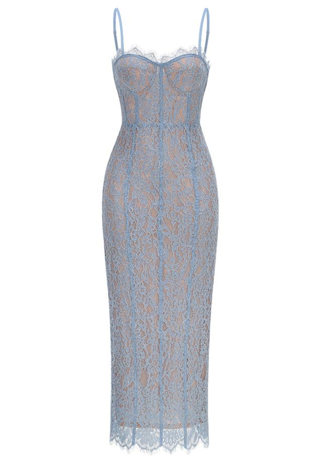 Structured Lace Midi Dress Blue