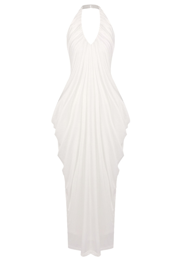 Halter Draped Maxi Dress White