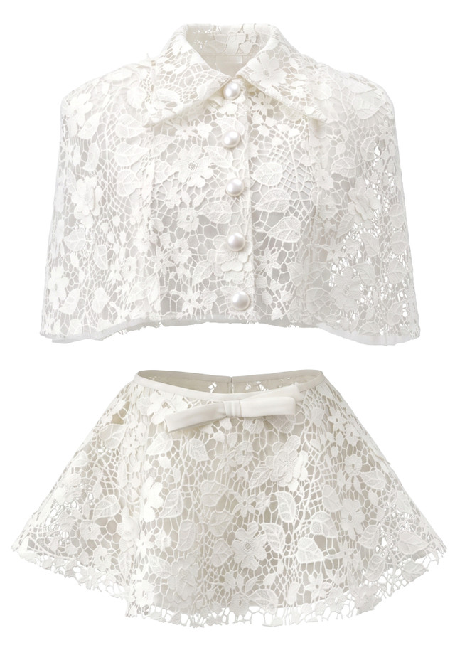 Lace A Line Two Piece Dress White
