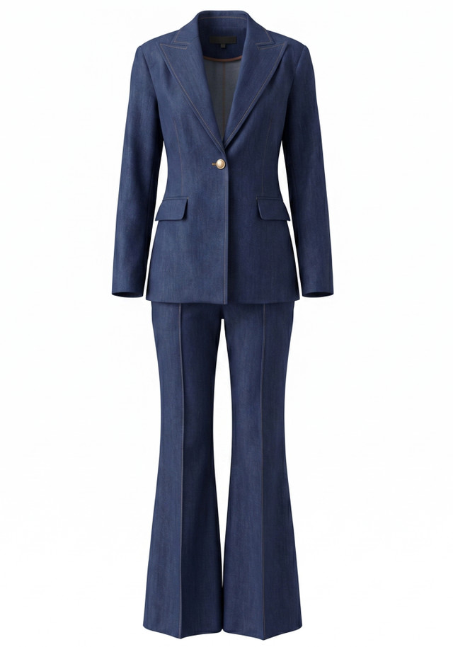 Long Sleeve Denim Suit Blue