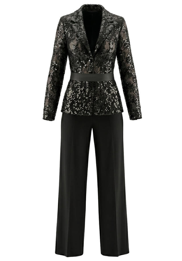 Sequined Lace Suit Black