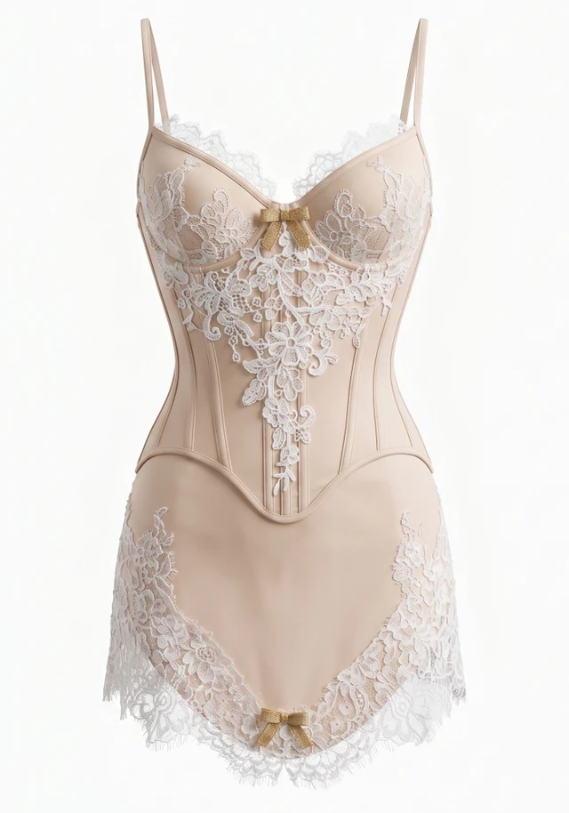Lace Insert Corset Two Piece Dress Nude
