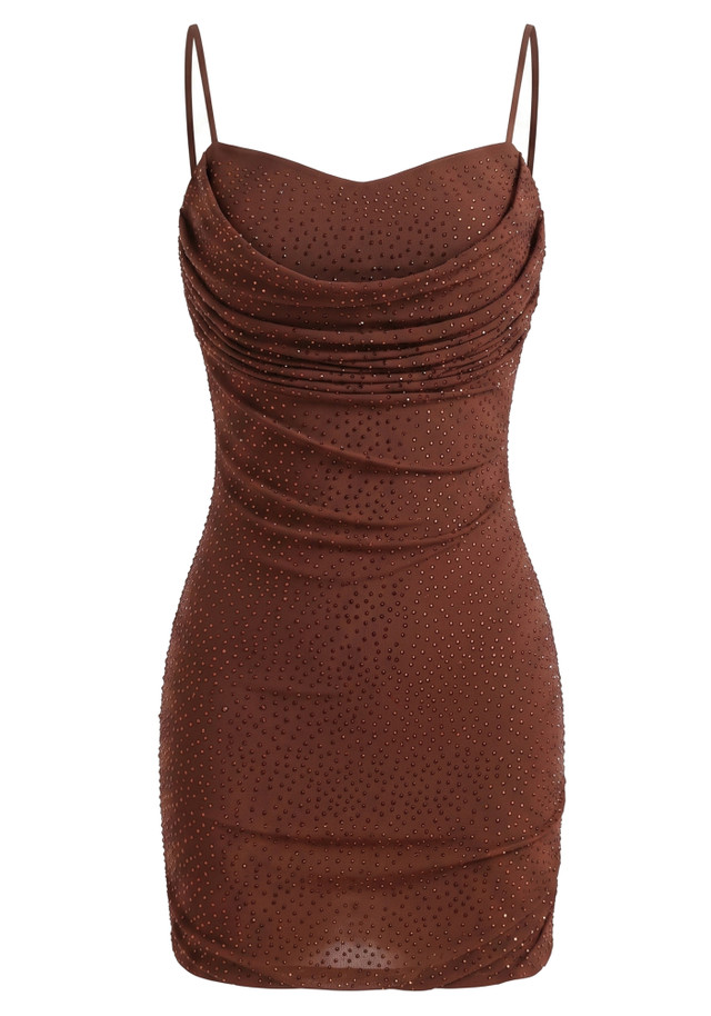 Draped Sparkly Dress Brown