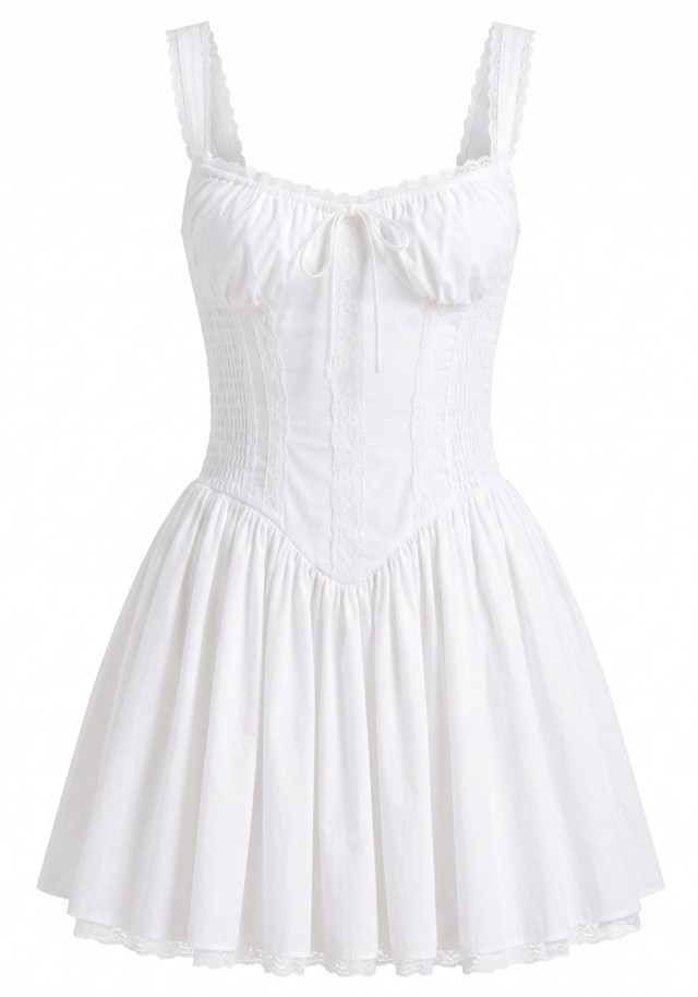 Lace Insert A Line Corset Dress White
