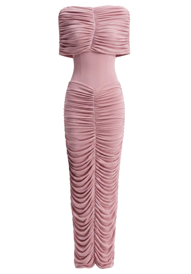 Draped Bardot Maxi Dress Pink
