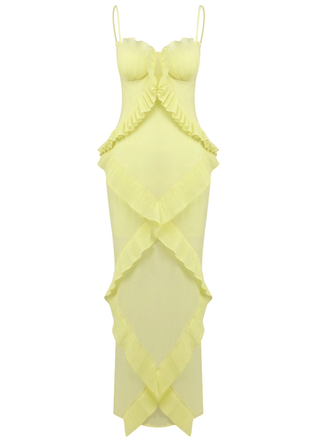 Ruffle Detail Bustier Maxi Dress Yellow