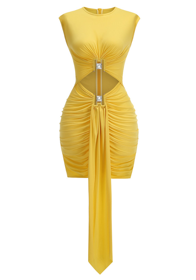 Draped Cut Out Detail Dress Yellow