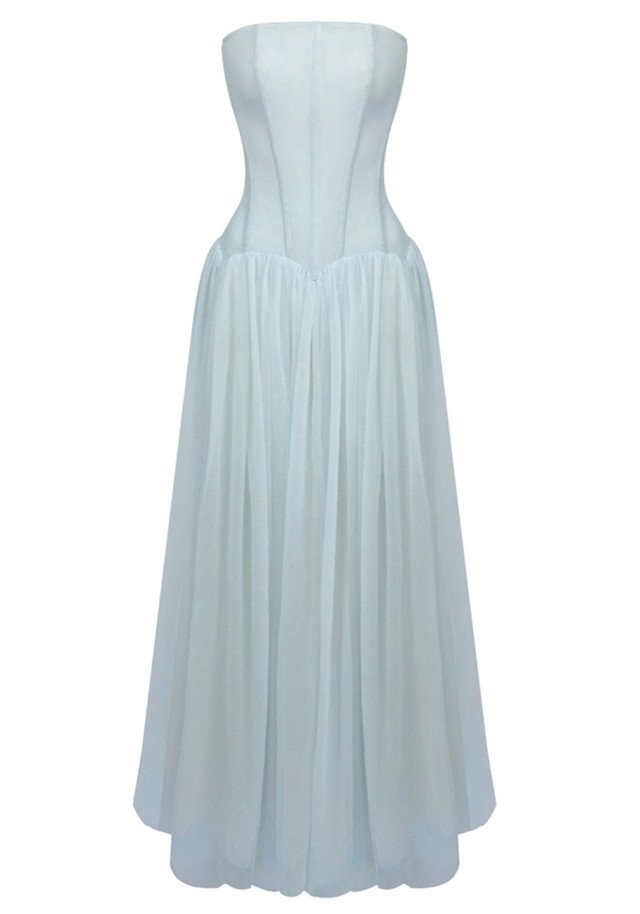 Strapless A Line Maxi Dress Blue