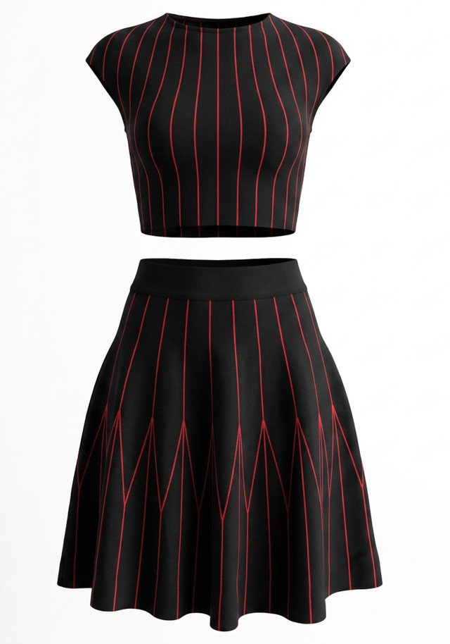 Striped A Line Two Piece Dress Black Red