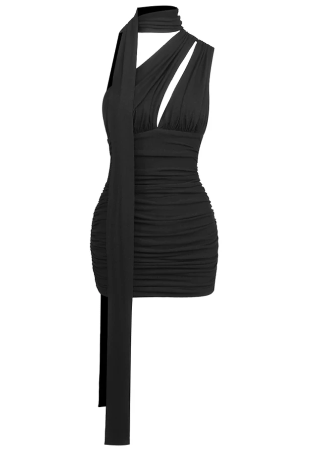 Draped Asymmetric Dress Black