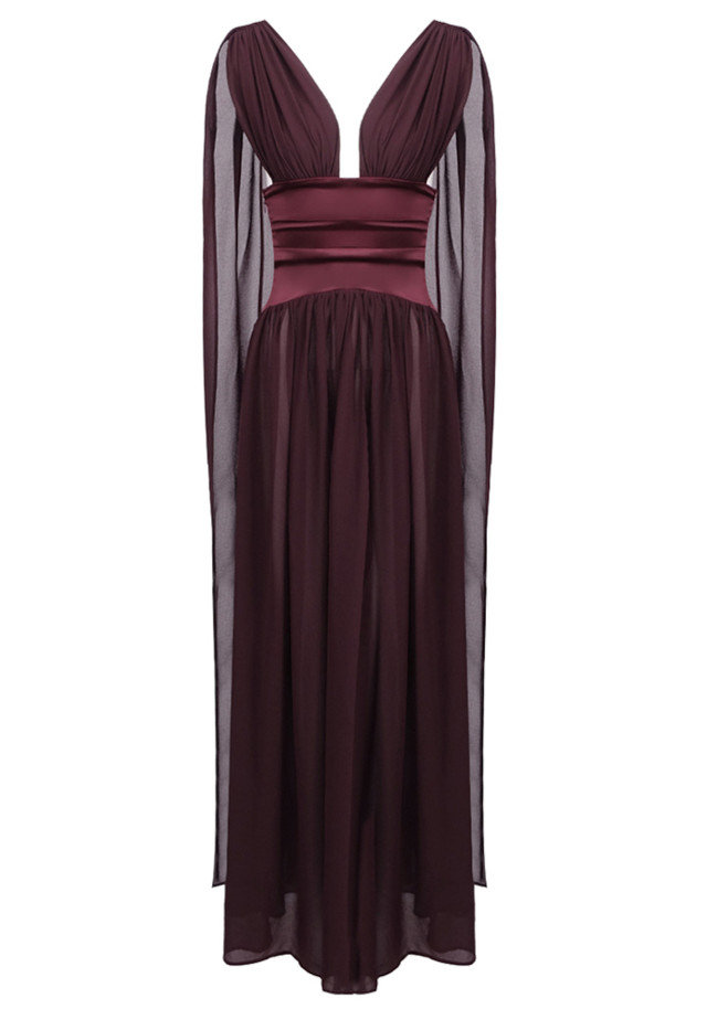Draped A Line Maxi Dress Burgundy