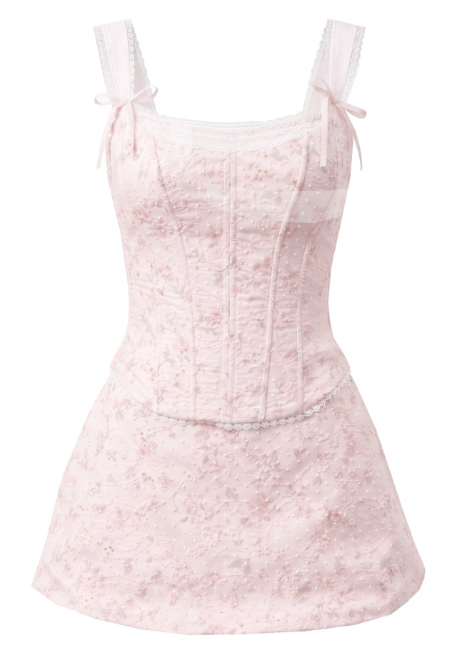 Floral Corset Two Piece Dress Pink