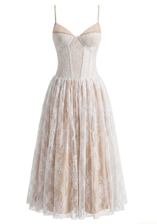 Halter Lace Bustier A Line Maxi Dress White