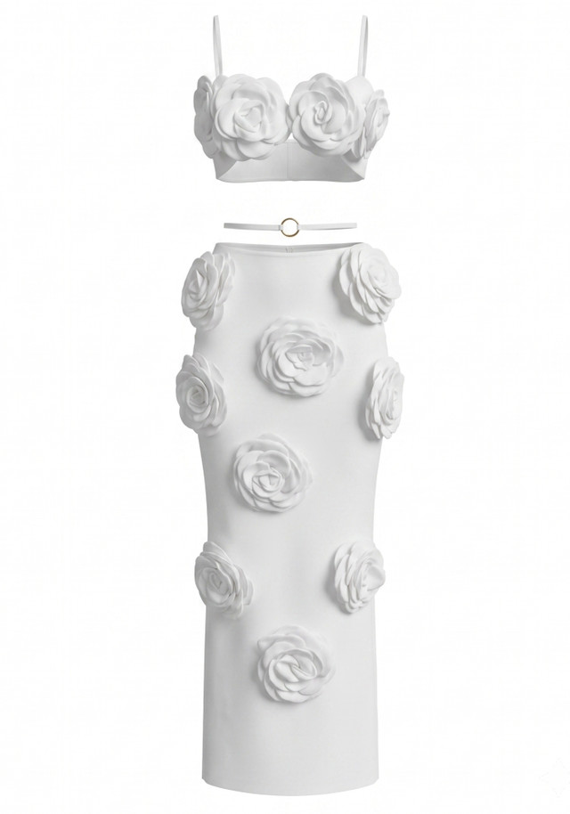 Floral Detail Two Piece Maxi Dress White
