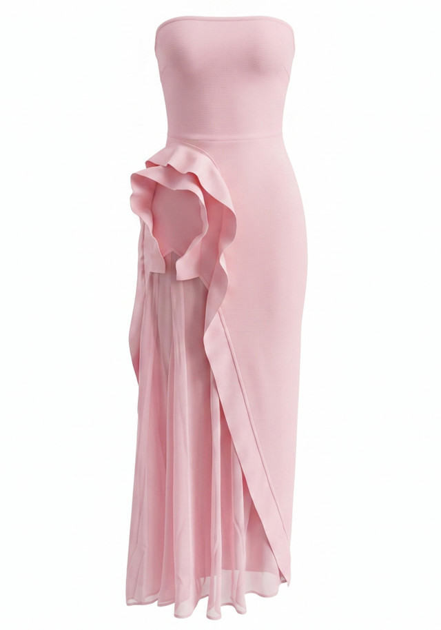 Strapless Floral Detail Maxi Dress Pink
