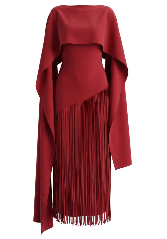 Cape Tassel Maxi Dress Red