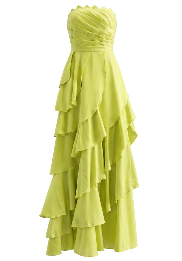 Strapless Ruffle Maxi Dress Lime Green
