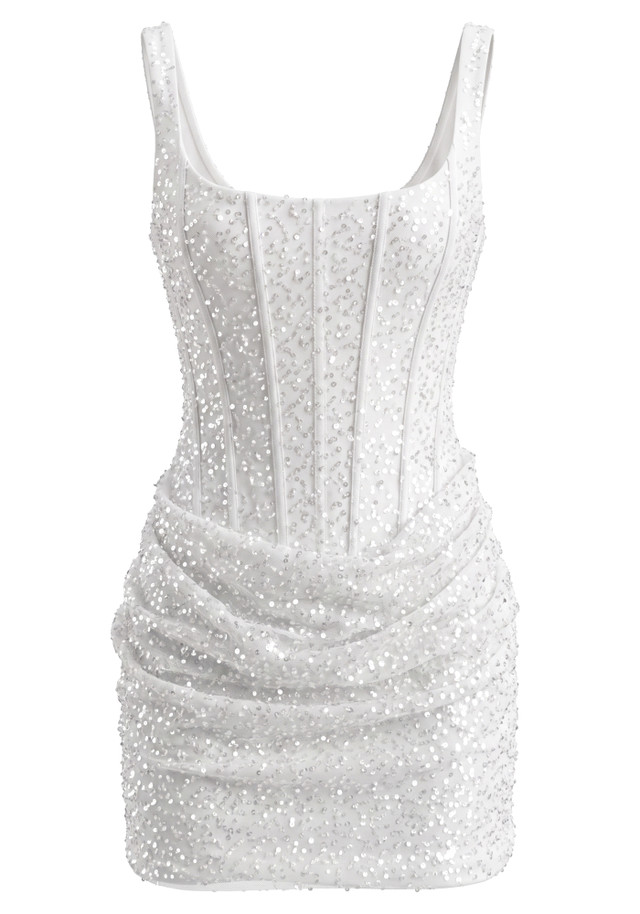 Sequin Draped Corset Dress White