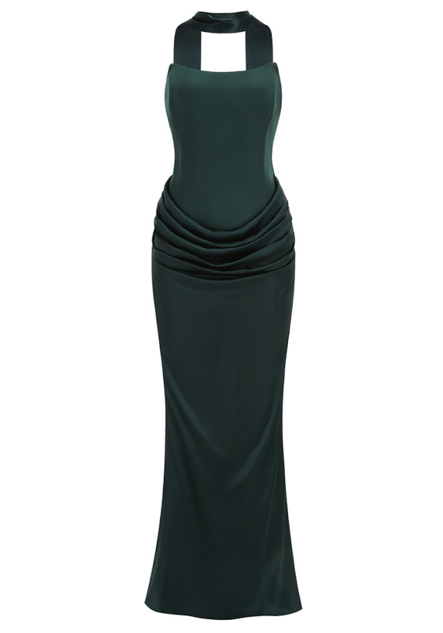 Strapless Draped Corset Maxi Dress Green