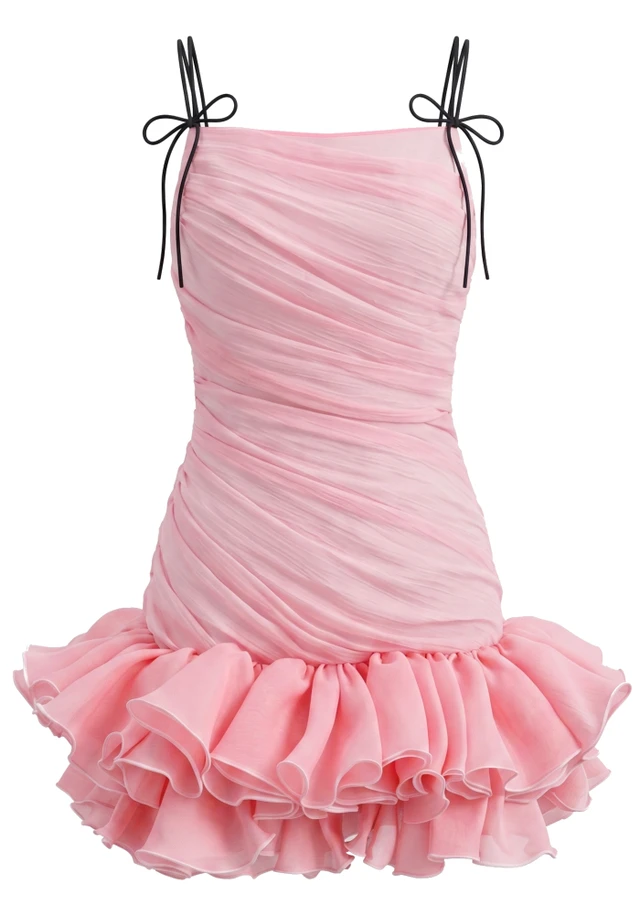 Draped Ruffle Dress Pink