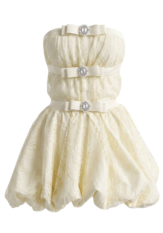 Strapless Lace Bubble Dress Yellow