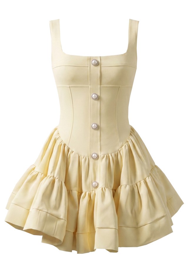 Front Button Detail A Line Dress Yellow