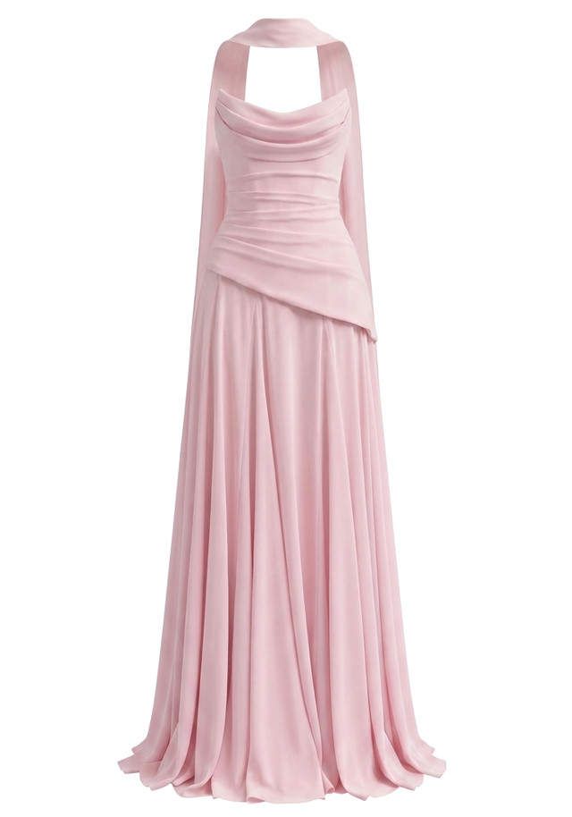 Strapless Draped Corset A Line Maxi Dress Pink