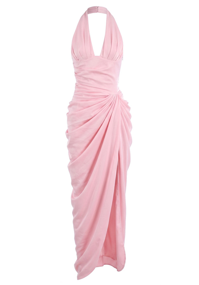 Halter Draped Corset Maxi Dress Pink