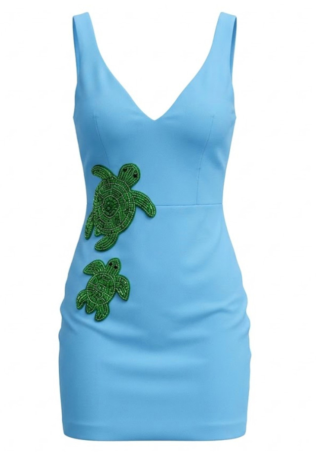 Embellished Turtle Corset Dress Blue
