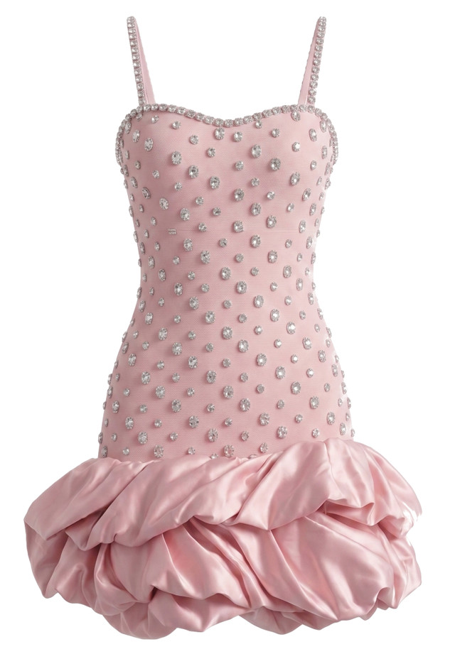 Crystal Embellished Bubble Dress Pink
