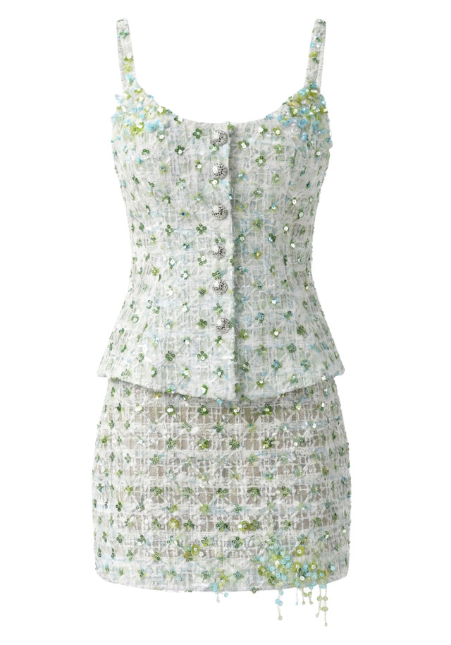 Floral Two Piece Dress White Green