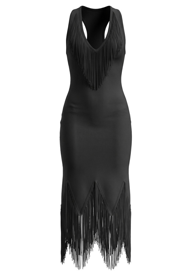 Tassel Detail Midi Dress Black