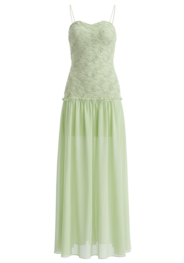 Floral A Line Maxi Dress Green